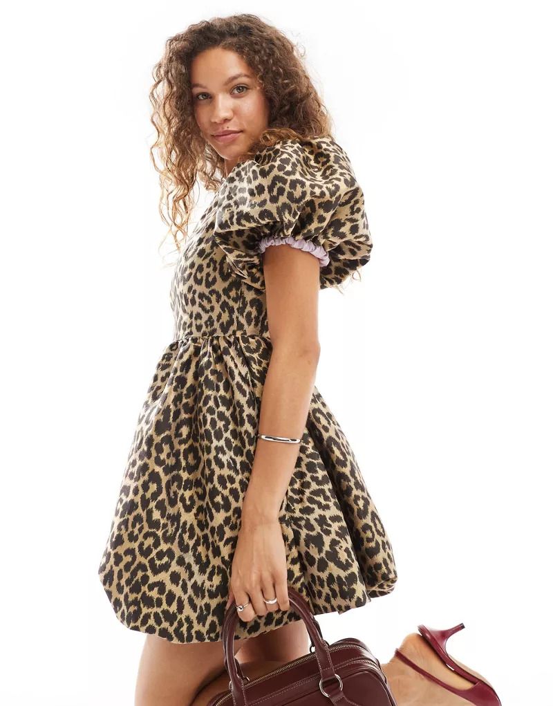 제인 자카드 & Sister Jane   Minikleid aus Jacquard mit Leopardenmuster, Puffarmeln und Ballonsaum 207079267Leopard