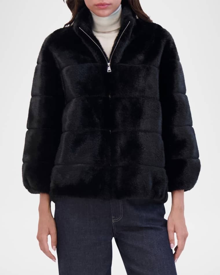 밍크 포우 퍼 집업 자켓 Mink Faux Fur Zip Jacket prod275490664BLACK