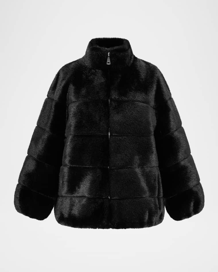 밍크 포우 퍼 집업 자켓 Mink Faux Fur Zip Jacket prod275490664BLACK