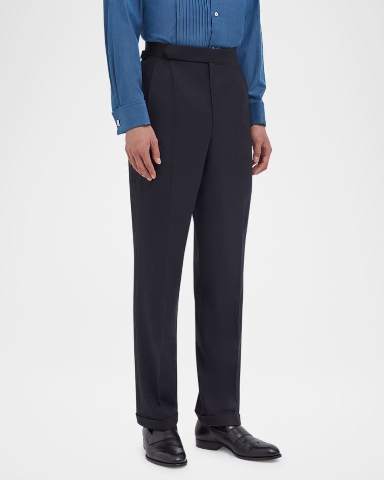 남성 울 캐시미어 플랫 바지 Men's Wool and Cashmere Flat Front Trousers prod272980603MIDNIGHT BLUE