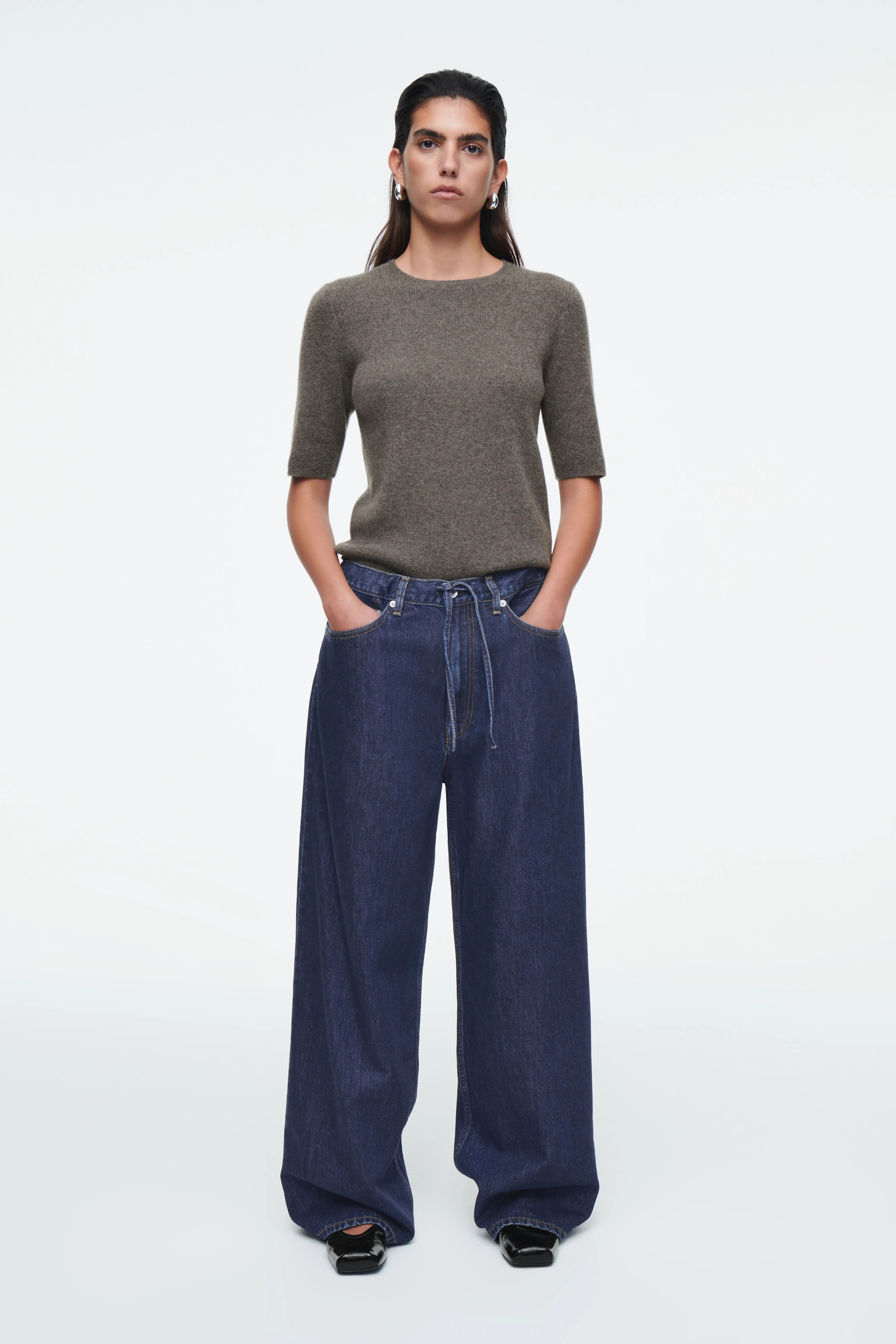 드로우스트링 데님 바지 WIDE-LEG DRAWSTRING DENIM TROUSERS 1187053007