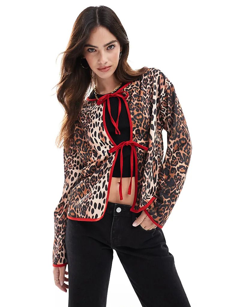 & Jersey-Hemdjacke mit Leopardenmuster und gebundener Vorderseite 207342328Leopard