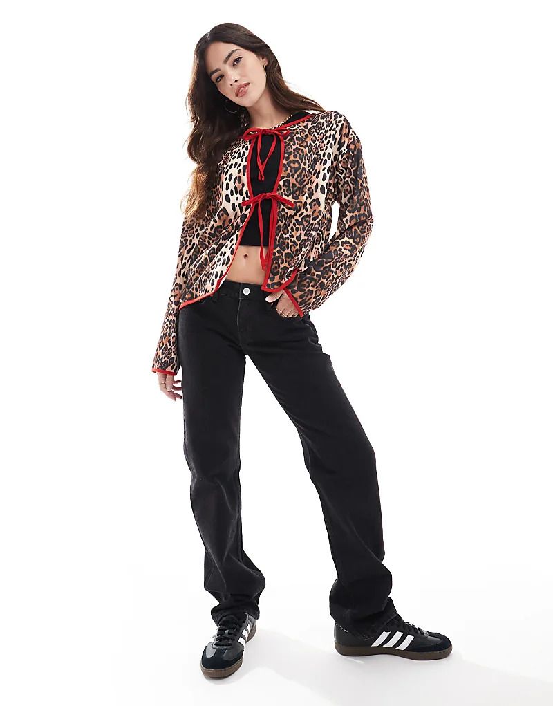 & Jersey-Hemdjacke mit Leopardenmuster und gebundener Vorderseite 207342328Leopard
