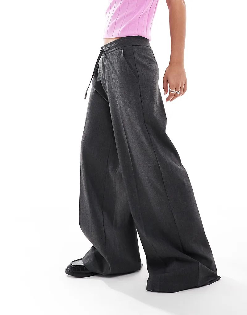 바지 다크그레이 Weit geschnittene Hose in meliertem Dunkelgrau mit mittelhohem Bund 206512197Dunkelgrau meliert