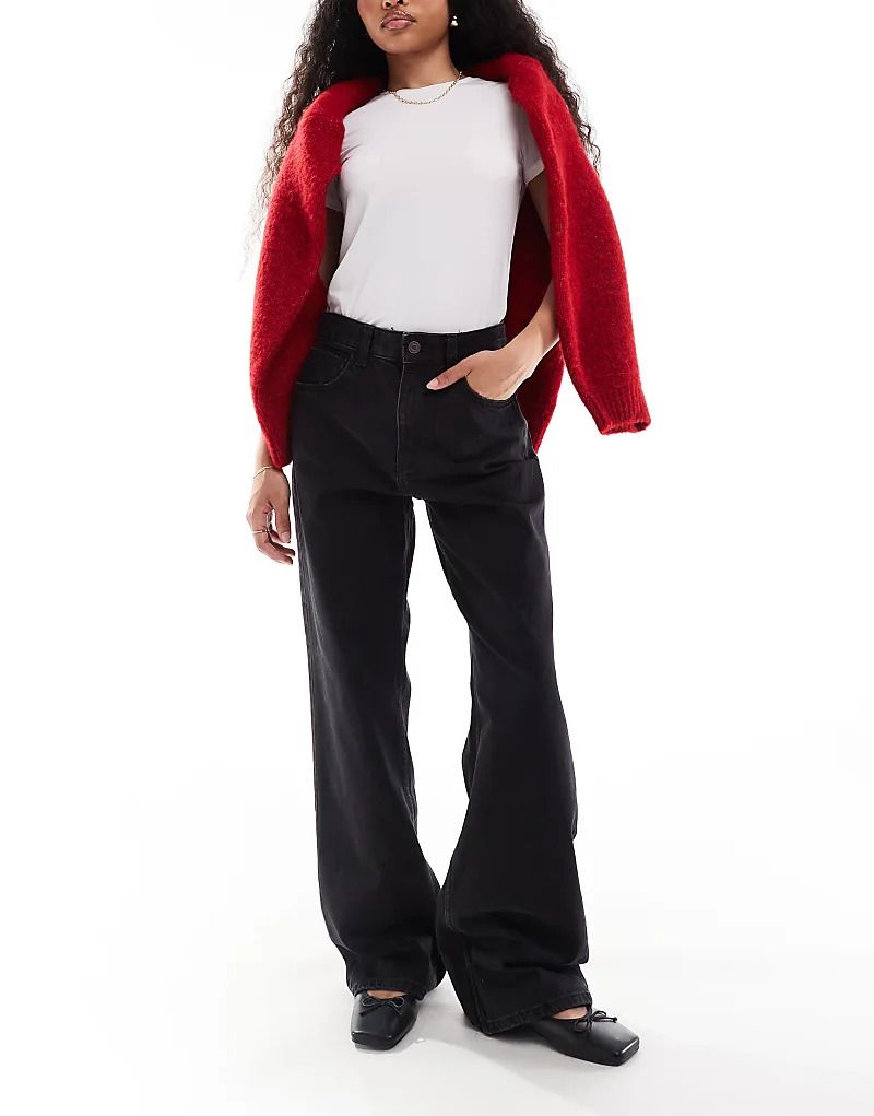 쁘띠 블랙 & Petite   90er-Jeans in Schwarz mit hohem Bund und weitem Schnitt 207166035SCHWARZ