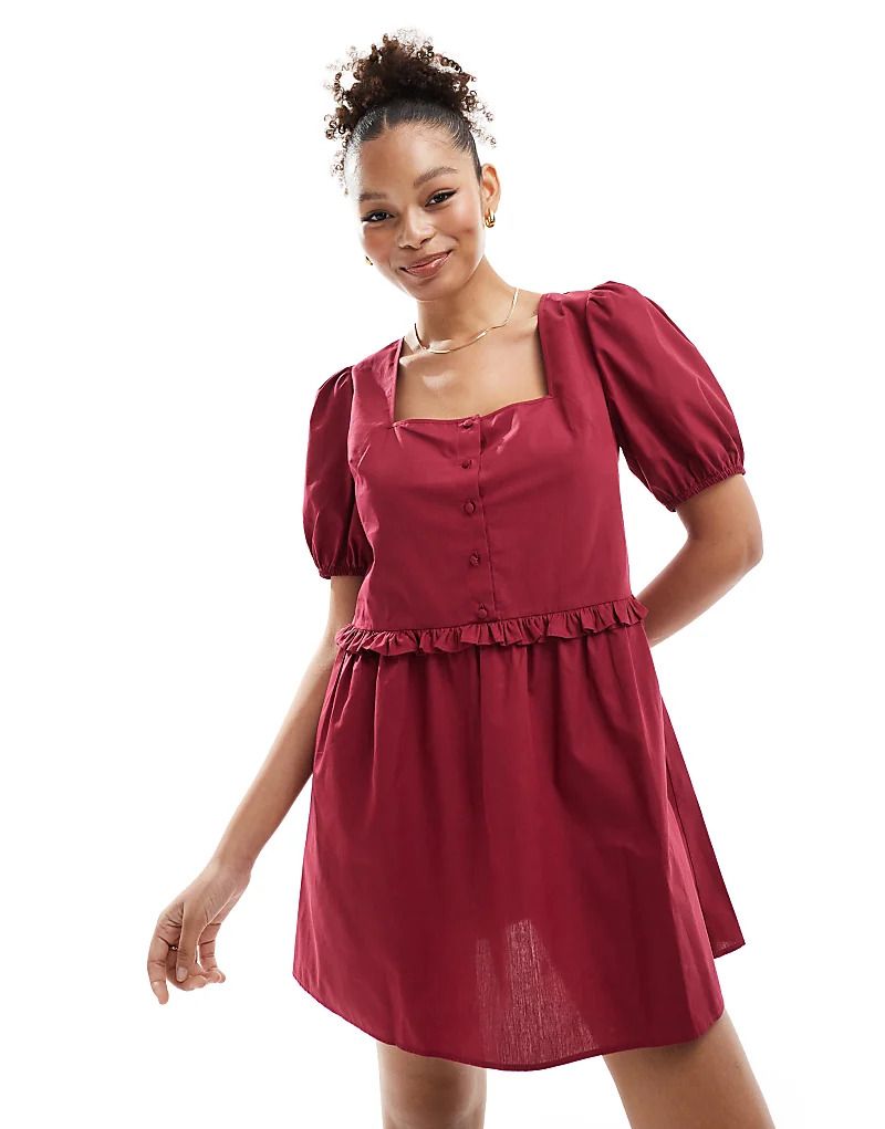 Popeline-Hangerkleid in Ochsenblutrot mit geruschtem Taillenband 207385740Burgunderrot