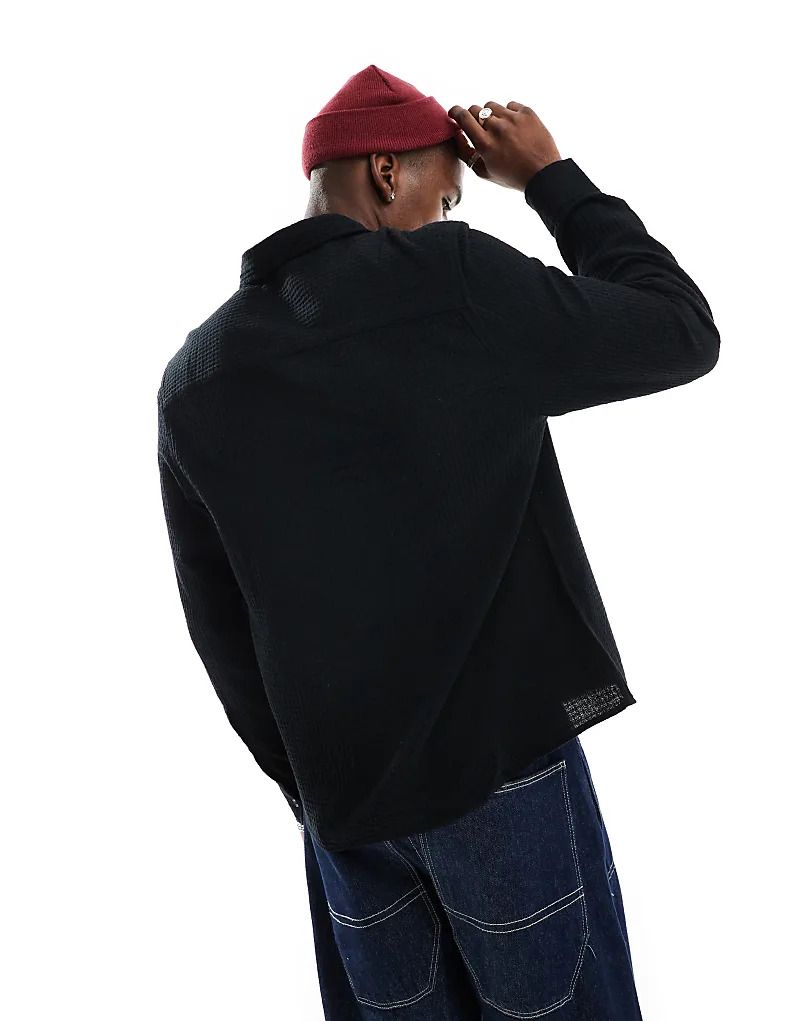 블랙 Hemdjacke in Schwarz mit Waffelstruktur 206097178SCHWARZ