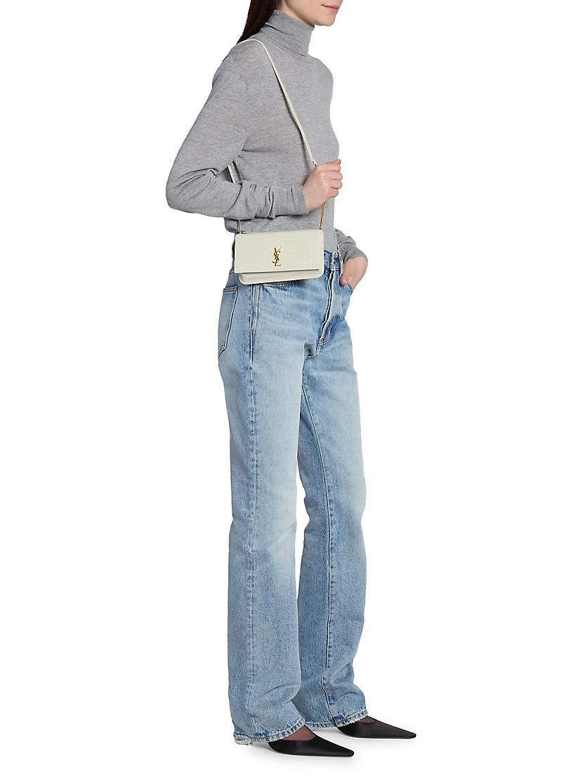 폰 홀더 스트랩 샤이니 가죽 Cassandre Phone Holder with Strap in Shiny Crocodile-Embossed Leather 0400018014001 BIANACO CREAM