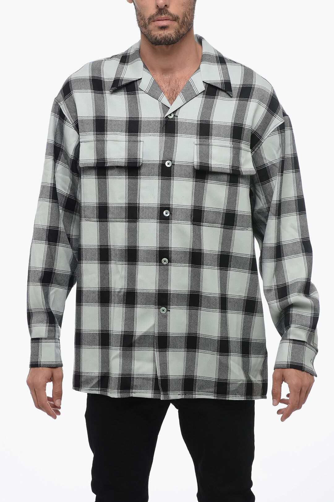 버진 울 볼링 셔츠 타탄 체크 패턴 Virgin Wool Bowling Shirt with Tartan Pattern 610064
