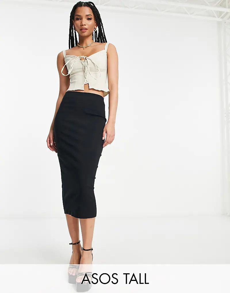 디자인 톨 블랙 ASOS DESIGN Tall   Elegantes Midi-Bleistiftkleid in Schwarz mit hohem Bund 203358418Schwarz