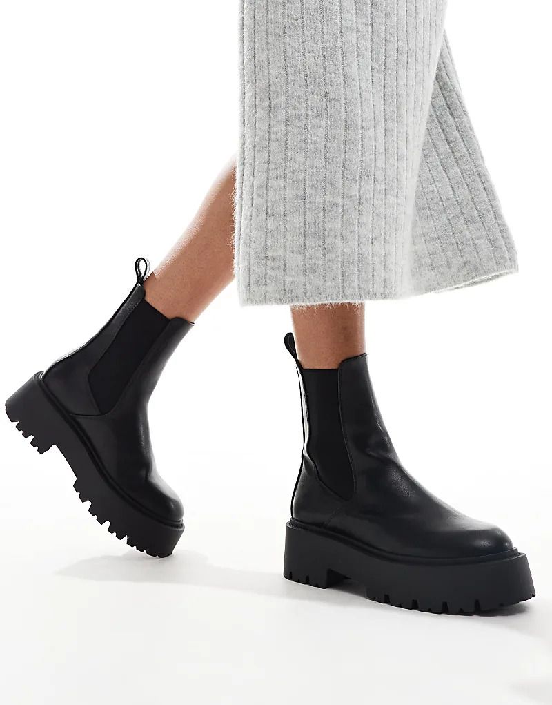 블랙 Amy   Chelsea-Stiefel in Schwarz mit dicker Sohle 206579304SCHWARZ