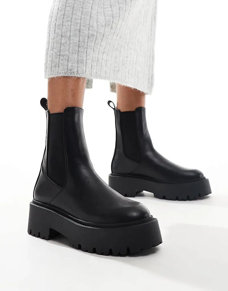 블랙 Amy  Chelsea-Stiefel in Schwarz mit dicker Sohle, weite Passform 206579317SCHWARZ