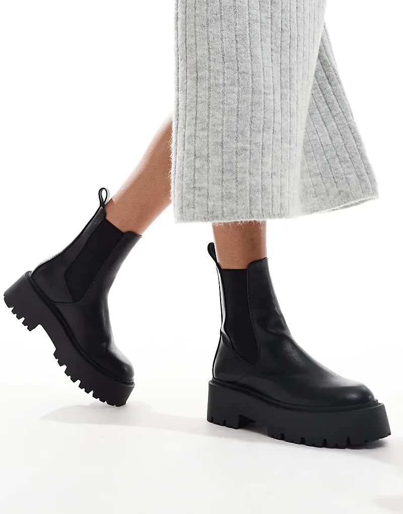 블랙 Amy  Chelsea-Stiefel in Schwarz mit dicker Sohle, weite Passform 206579317SCHWARZ