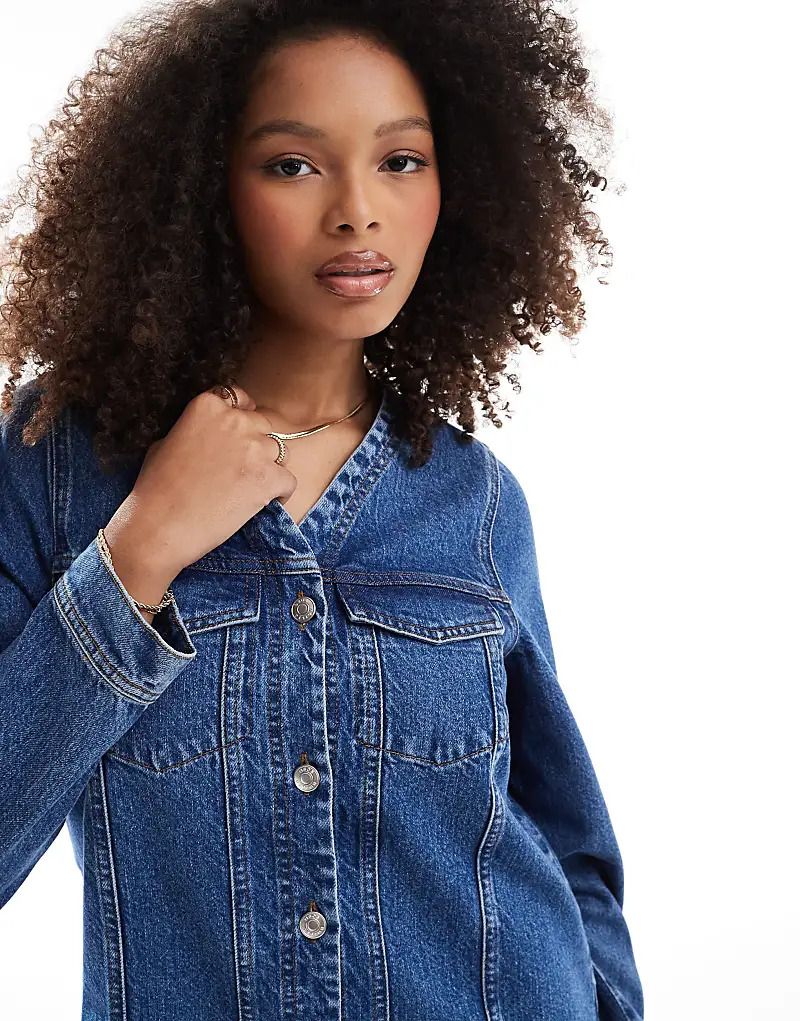 Langarmliges Western-Jeanskleid in Mittelblau 207282149Blau