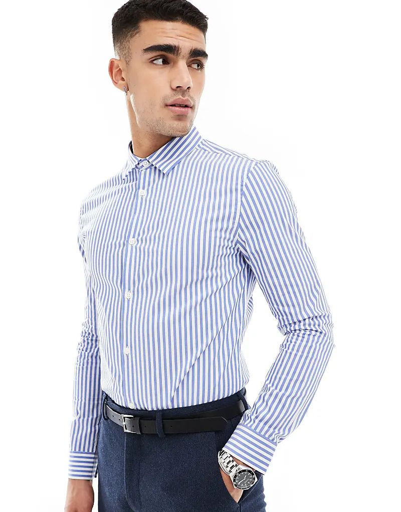 셔츠 스트랩 블루 Eng geschnittenes Hemd mit Streifen in Blau 206485202Blau/Weiß