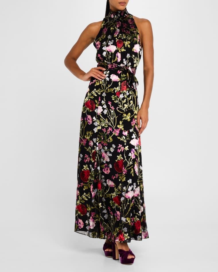 맥시 드레스 Dita Smocked-Neck Godet Burnout Maxi Dress prod275830131FLORAL DREAMS