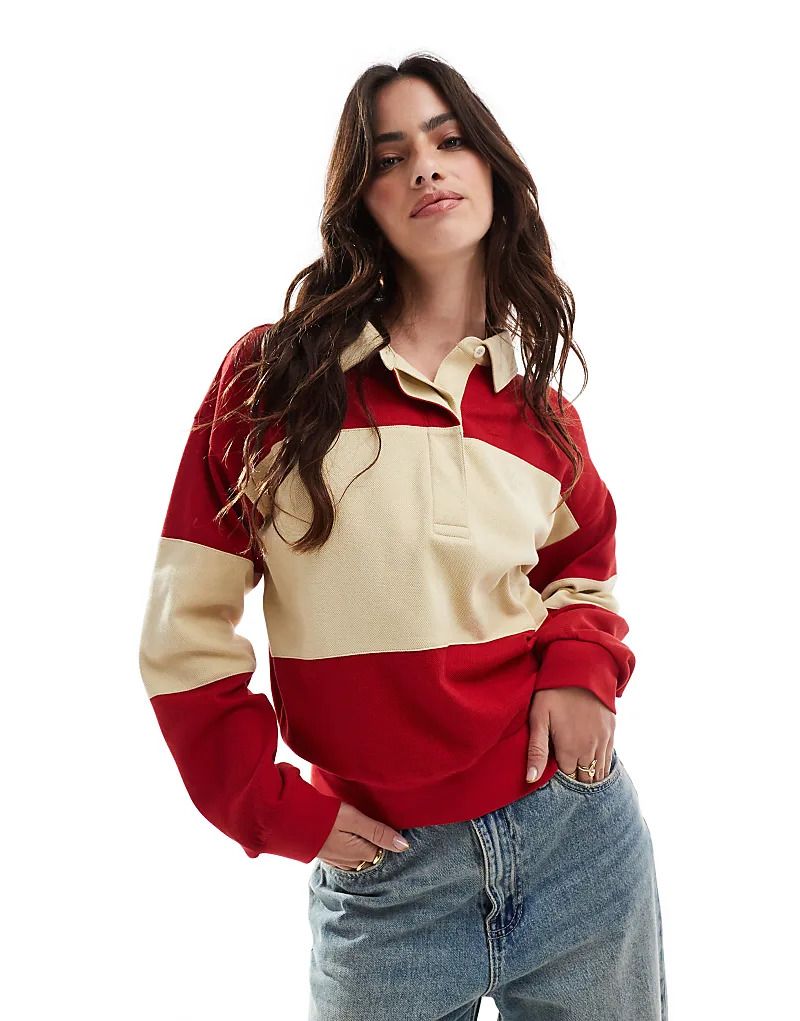 레드 & 로고 GANT   Rugby-Sweatshirt in Rot aus Pikee mit Farbblockdesign und Logo 207135115RUBY RED