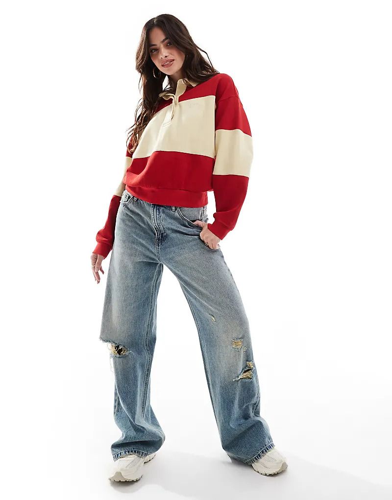 레드 & 로고 GANT   Rugby-Sweatshirt in Rot aus Pikee mit Farbblockdesign und Logo 207135115RUBY RED