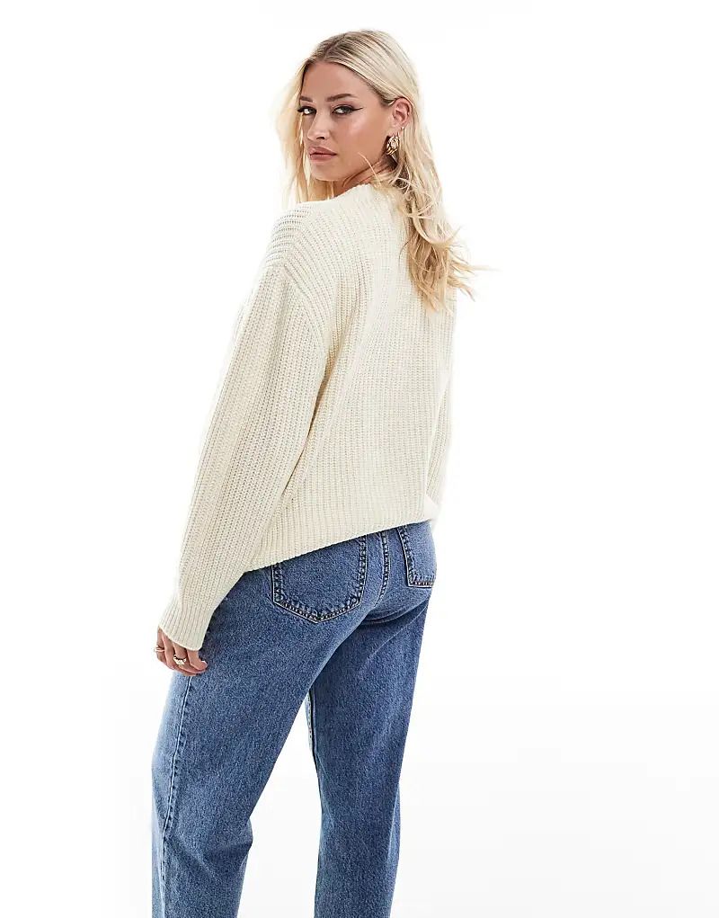 디자인 크림 ASOS DESIGN Maternity   Gerippter Grobstrickpullover in Creme mit Rundhalsausschnitt 205975781Cremefarben