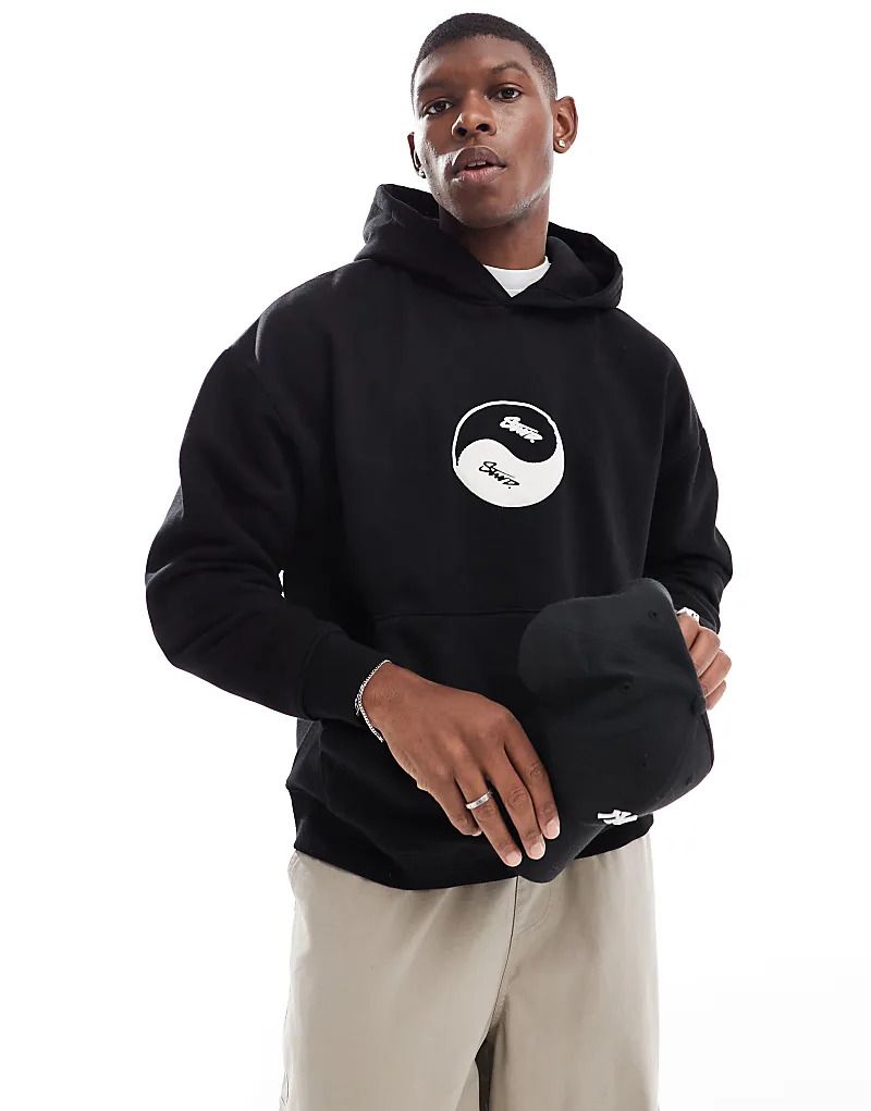 블랙 Kapuzenpullover in Schwarz mit „STWD“-Yin & Yang-Print auf dem Rucken 207384551SCHWARZ