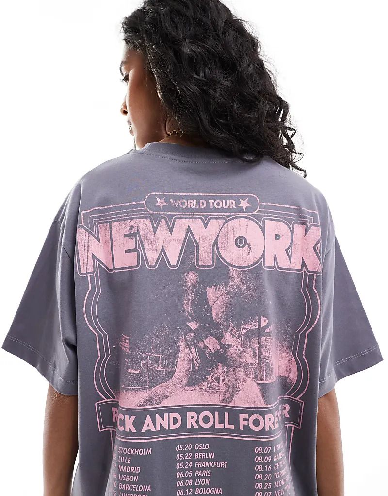 그레이 Oversize-T-Shirt in Grau mit „New York“-Grafikprint 207529443GRAU
