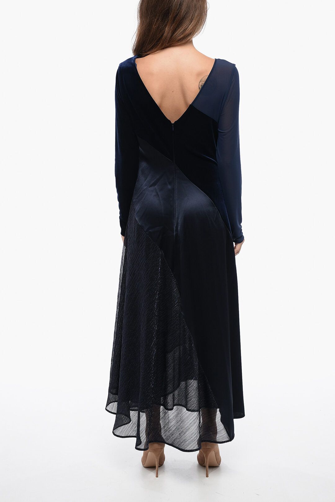 새틴 벨벳 드레스 메쉬 Satin and Velvet Dress with Mesh and Lurex Inserts 614111