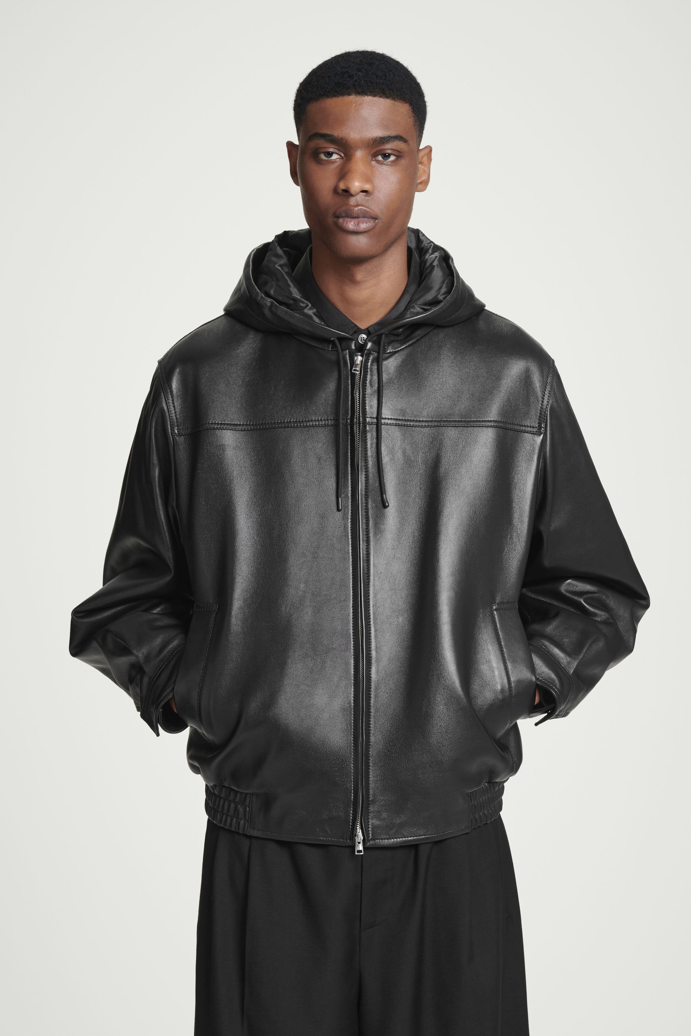 Hooded biker jacket deals