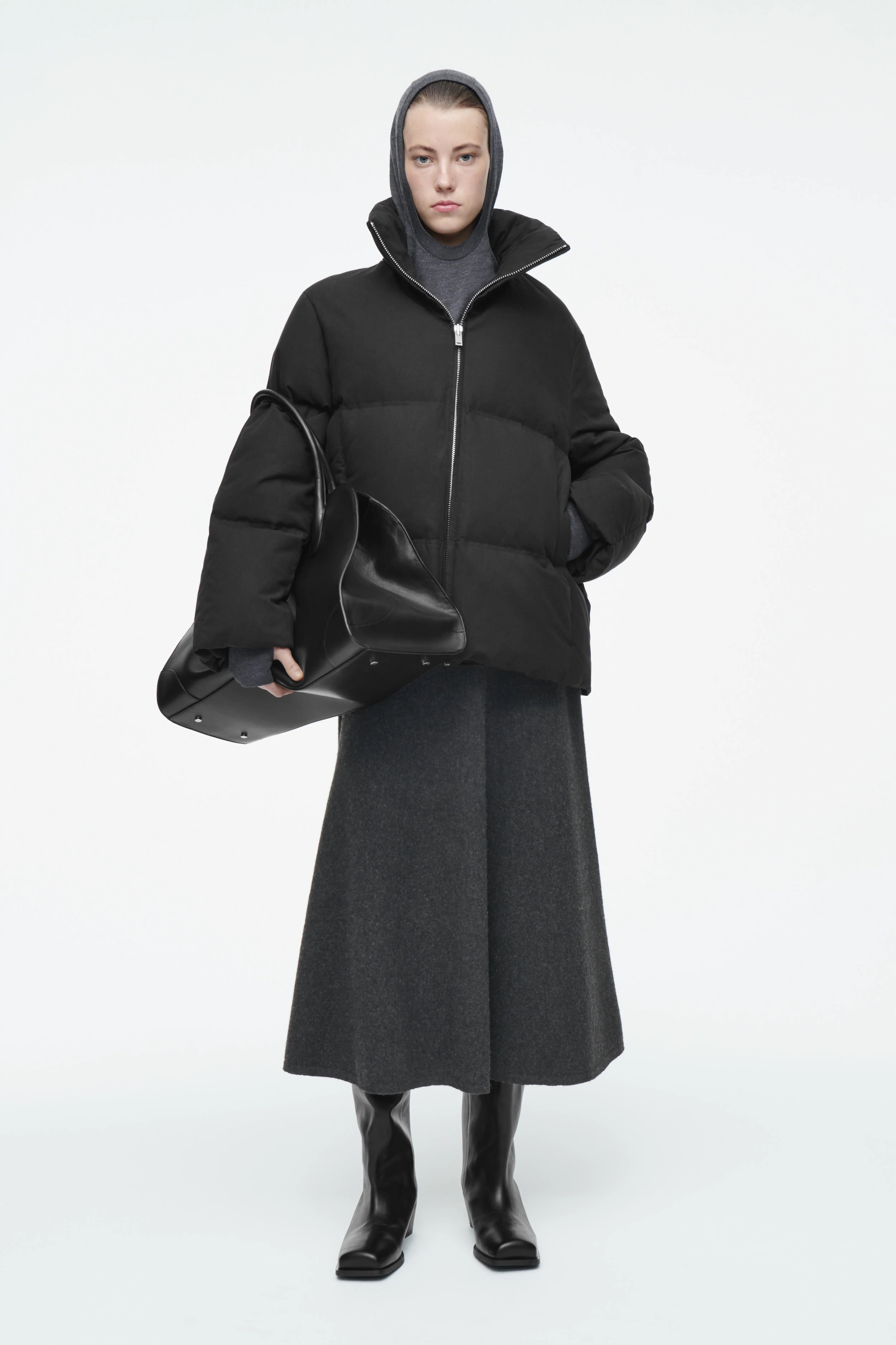 Hooded long puffer coat cos on sale