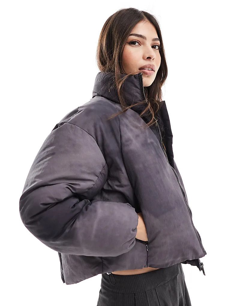 그레이 Wattierte Pufferjacke in Grau mit verwaschenem Effekt 207339249GRAU