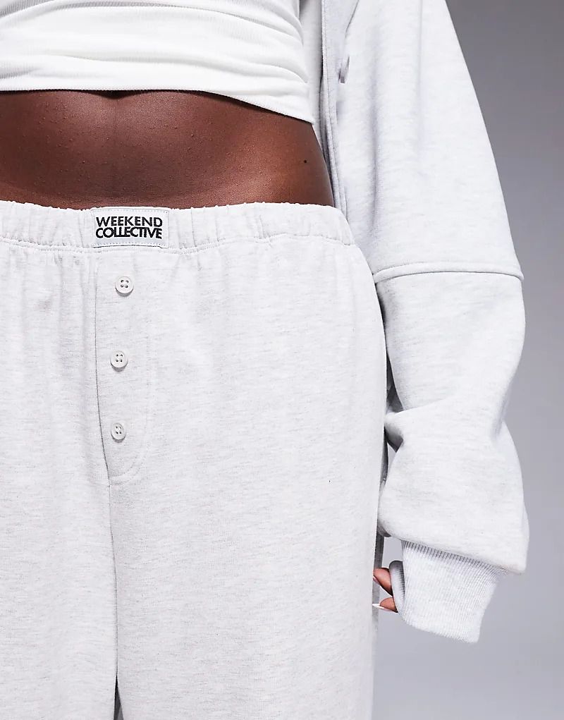 위켄드 바지 그레이 ASOS   Weekend Collective   Hose aus Baumwoll-Jersey in meliertem Grau mit weitem Bein 207213476KALKGRAU