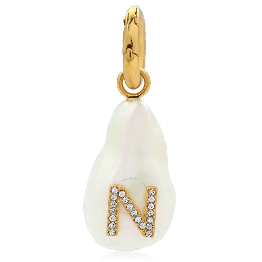 크리스탈 진주 참 Alphabet Letter N Crystal And Resin Pearl Charm Z-RV5B7