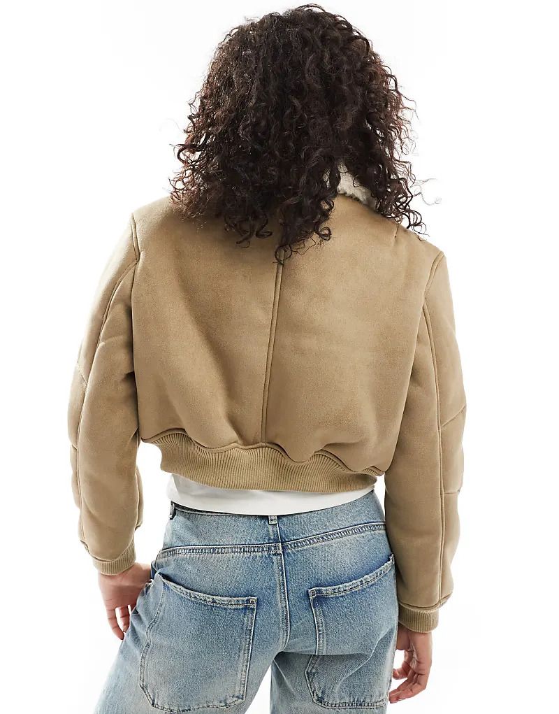 넥 카라 Bomberjacke in Kamelbraun aus Wildlederimitat mit Kragen aus Lammfellimitat 207465550CAMEL