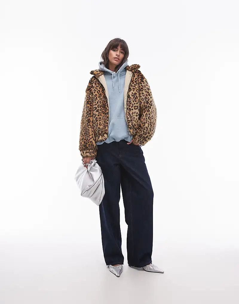 포우 페이크 퍼 & faux   Bomberjacke aus Kunstpelz mit mehrfarbigem Leopardenmuster und durchgehendem Reißverschluss 206860465Multi