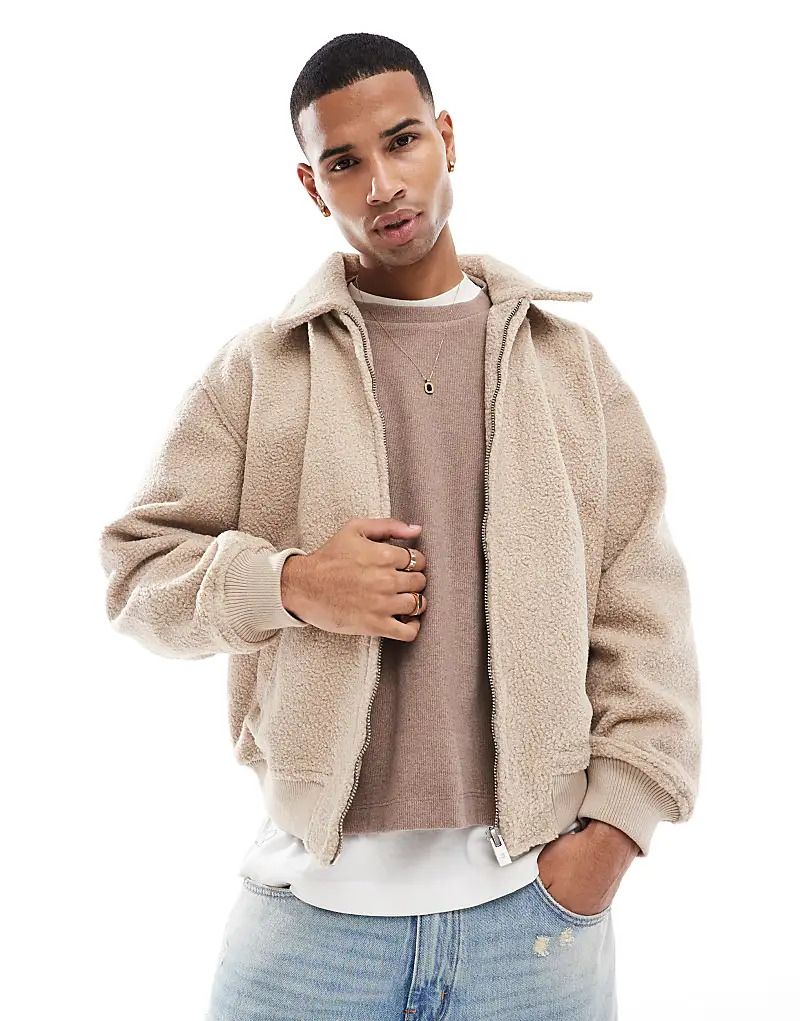 자켓 에크루 Strukturierte Jacke aus Lammfellimitat in Ecru 207531262Neutral