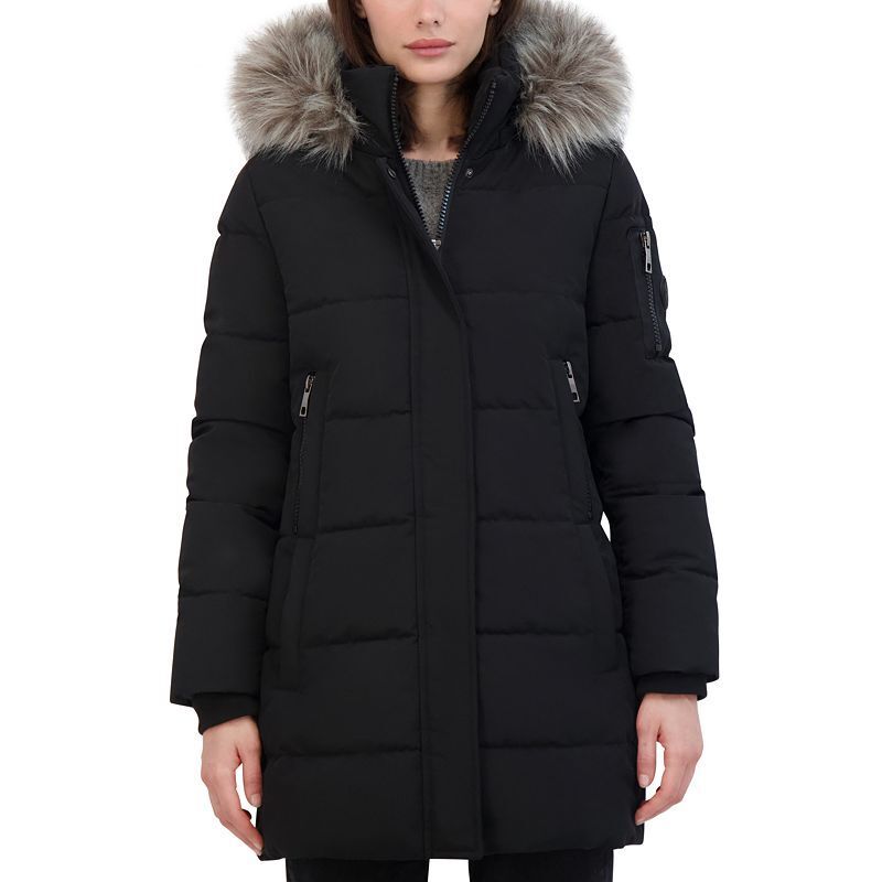 여성 후드 푸퍼 코트 Women's Faux-Fur-Trim Hooded Puffer Coat 18279833 Noir