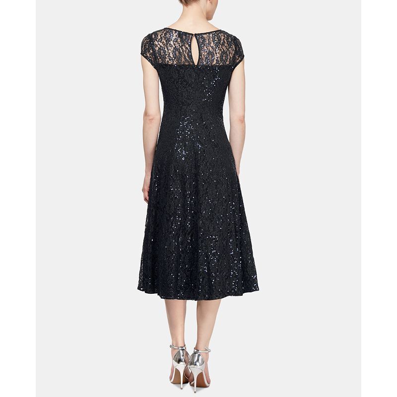시퀸 레이스 미디 Sequined Lace Midi Dresses 9920774 Black