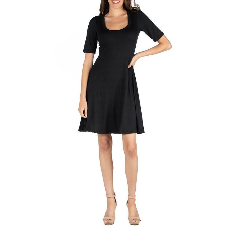여성 에이라인 드레스 슬리브 Women's A-Line Dress with Elbow Length Sleeves 11833450 Black