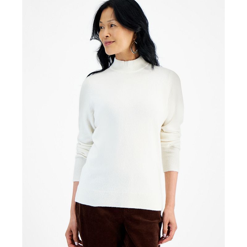여성 모크넥 롱슬리브 스웨터 Women's Cozy Mock-Neck Long-Sleeve Sweater, Created for Macy's 18077680 Eggnog