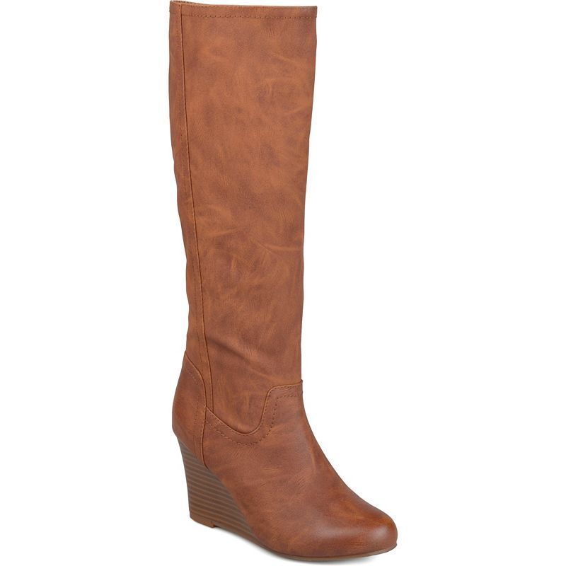 여성 와이드 하이 웨지 부츠 Women's Langly Wide Calf Knee High Wedge Boots 9378035 Brown