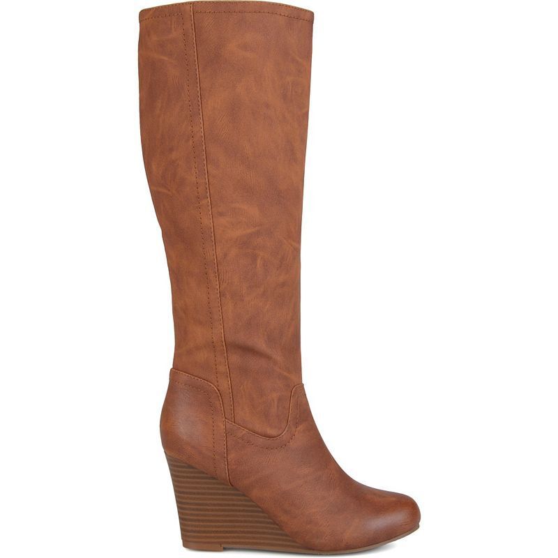 여성 와이드 하이 웨지 부츠 Women's Langly Wide Calf Knee High Wedge Boots 9378035 Brown