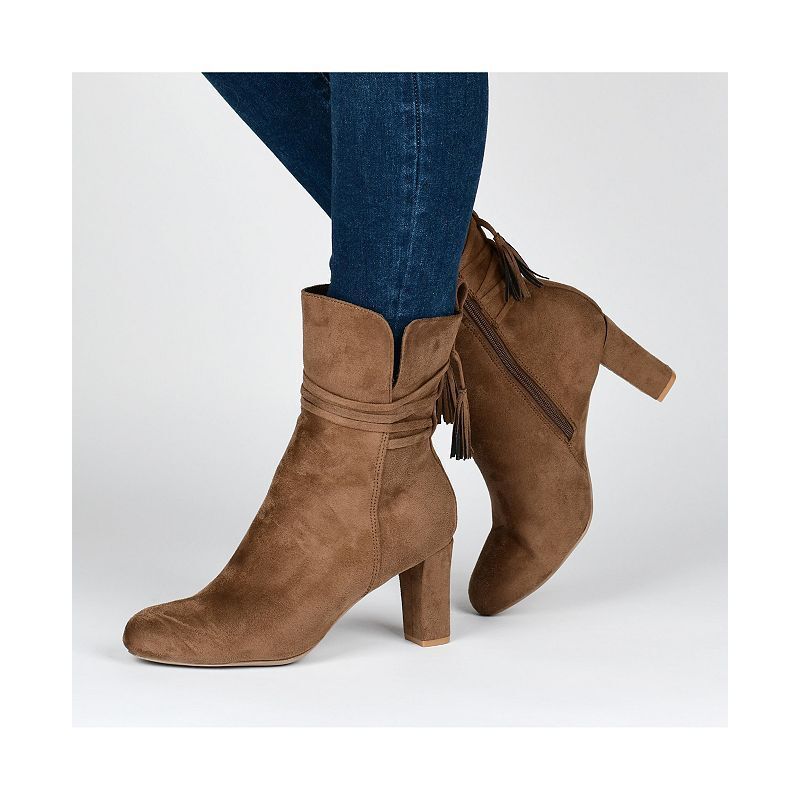 여성 앵클 랩 블록 힐 드레스 부티 Women's Zuri Ankle Wrap Block Heel Dress Booties 9333951 Taupe