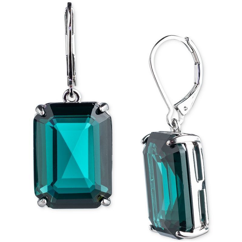 골드톤 컬러 스톤 드롭 귀걸이 Gold-Tone Color Rectangle Stone Drop Earrings 18752034 Green