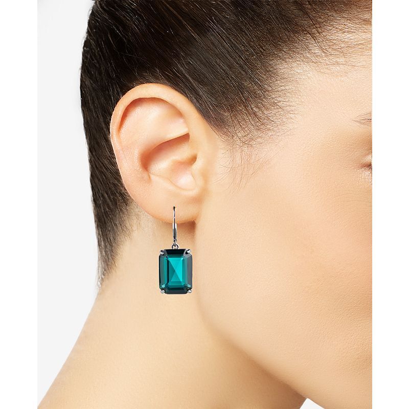 골드톤 컬러 스톤 드롭 귀걸이 Gold-Tone Color Rectangle Stone Drop Earrings 18752034 Green