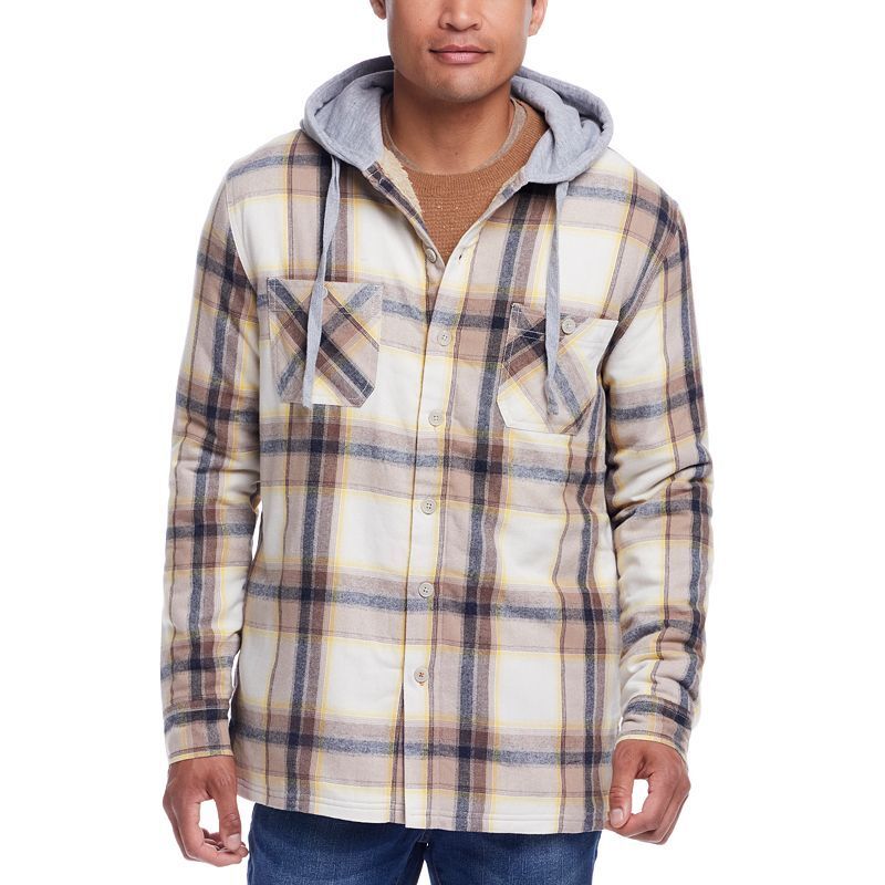 Men s Sherpa Lined Flannel Hooded Shirt Jacket 16612070 Wheat 117168552