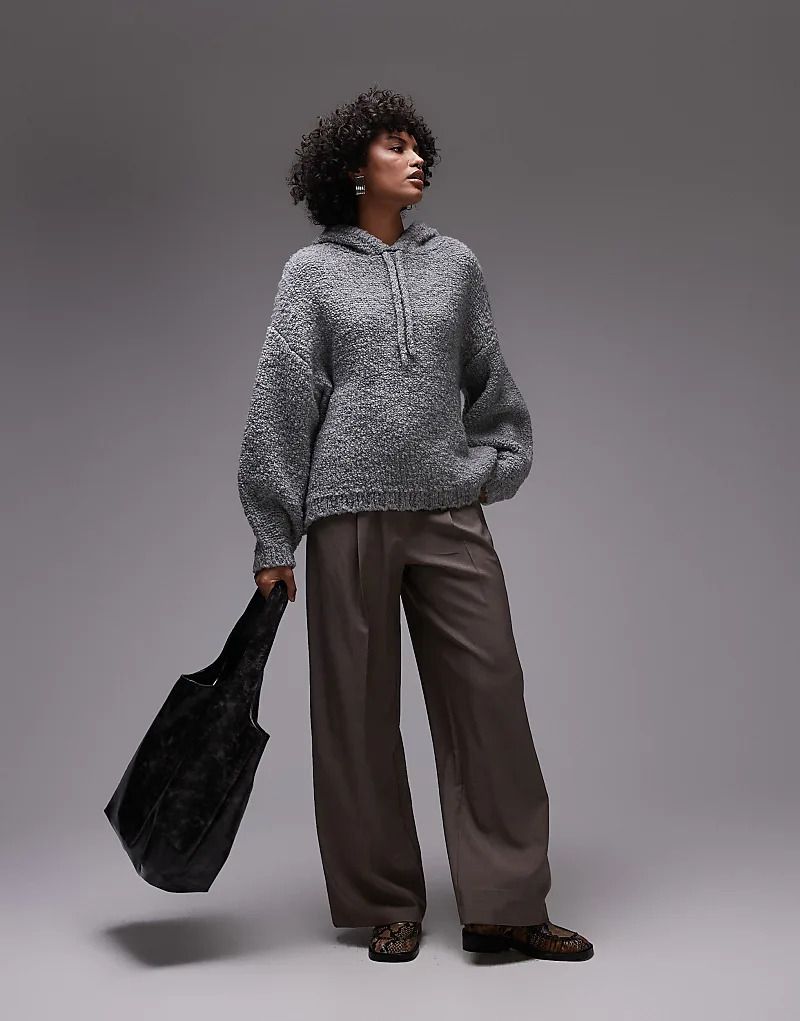 프리미엄 그레이 Premium   Gestrickter Kapuzenpullover aus Wollmix in Grau 206401587GRAU