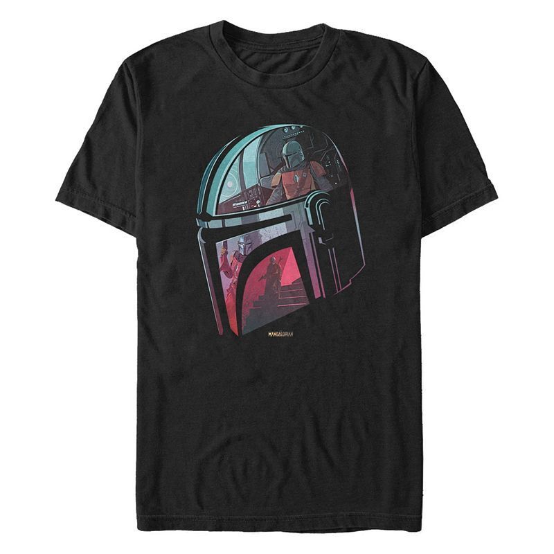 별 남성 티셔츠 Star Wars Men's Mandalorian Helmet Reflection T-shirt 10320672 Black