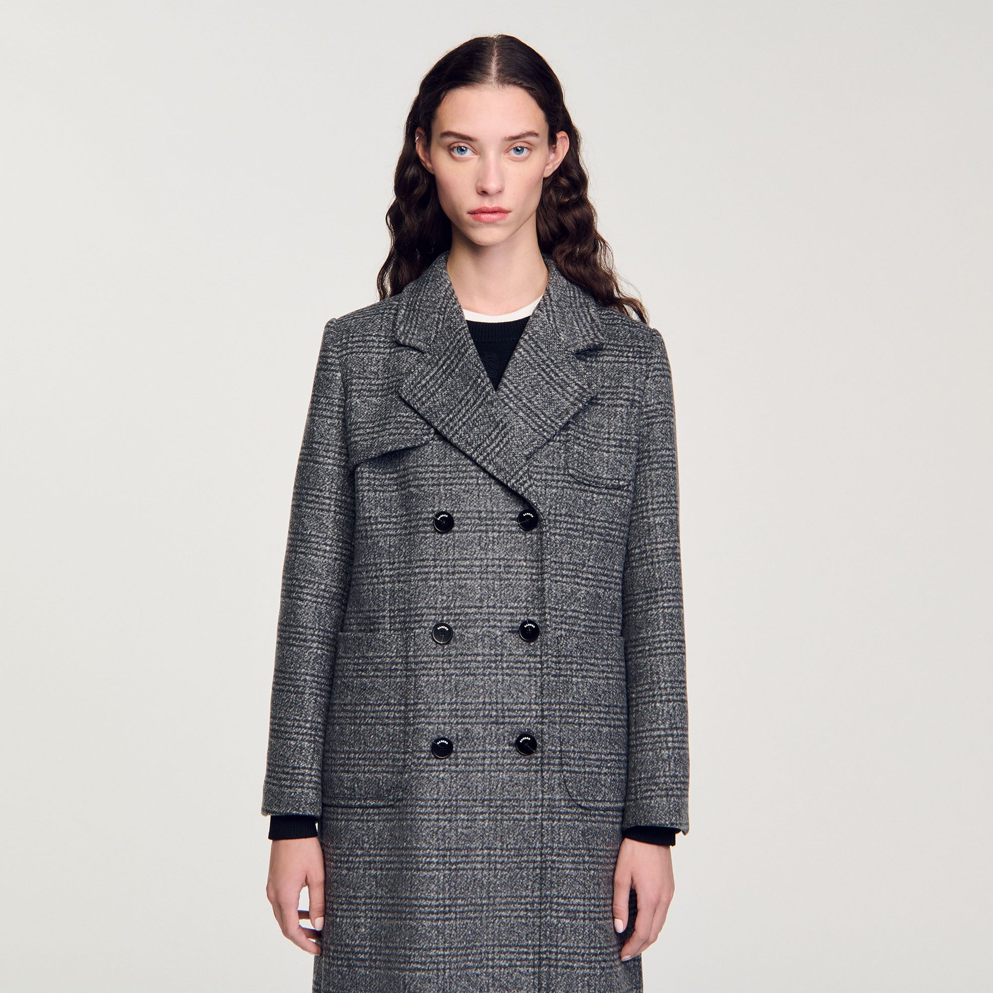 Sandro Long Check Coat DE36 124093751 | eBay