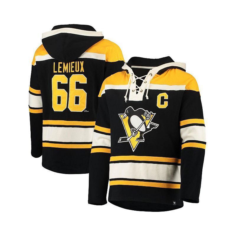 남성 마리오 블랙 플레이어 숫자 풀오버 후디 Men's Mario Lemieux Black Pittsburgh Penguins Retired Player Name and Number Lacer Pullover Hoodie 15471240 Black