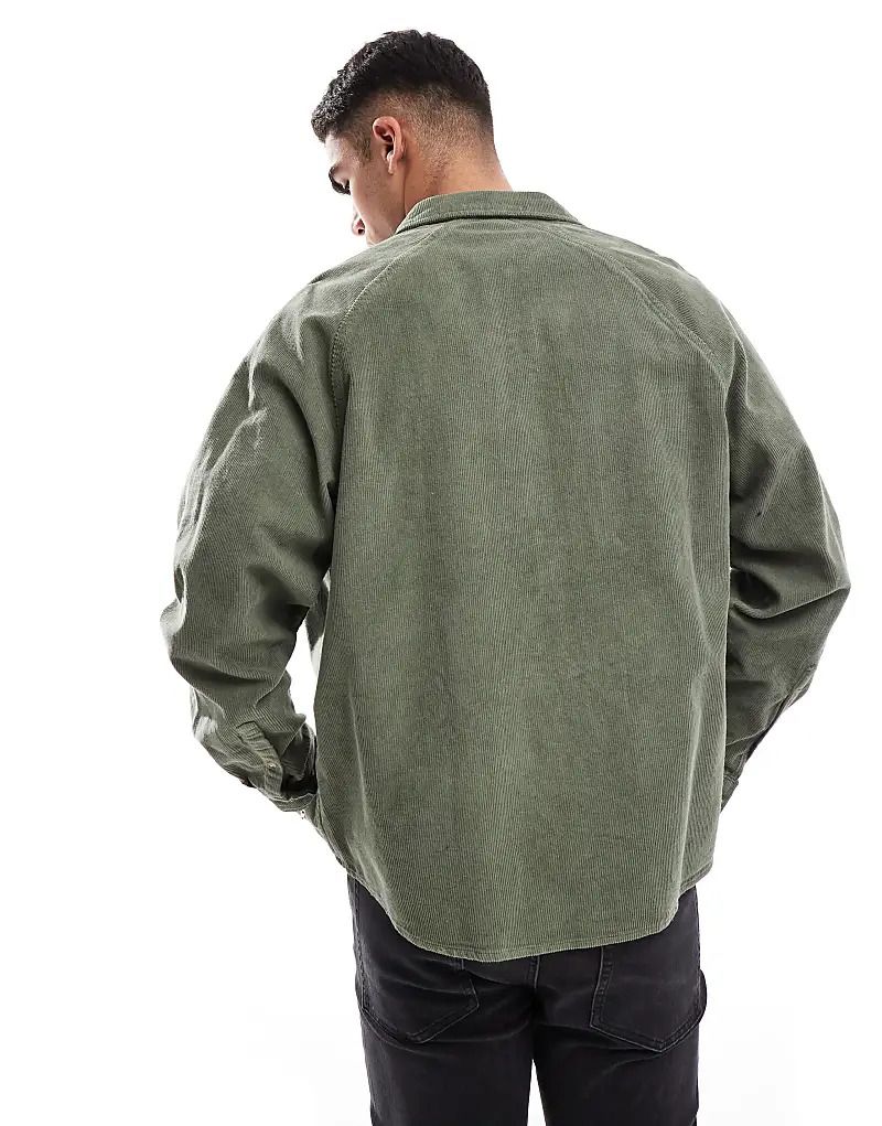 카키 코듀로이 넥 카라 Oversize-Hemd in Khaki aus Cord im 90er-Stil mit eckigem Kragen 206348236Khakigrün