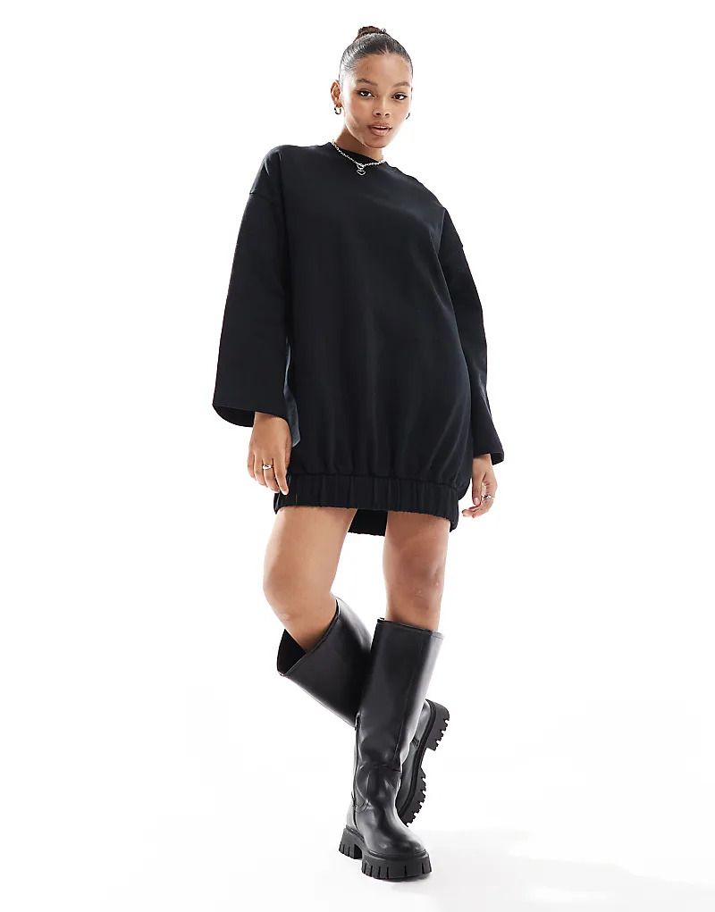 블랙 Minikleid aus Sweatshirt-Stoff in Schwarz mit Cocoon-Armeln 206969945Schwarz